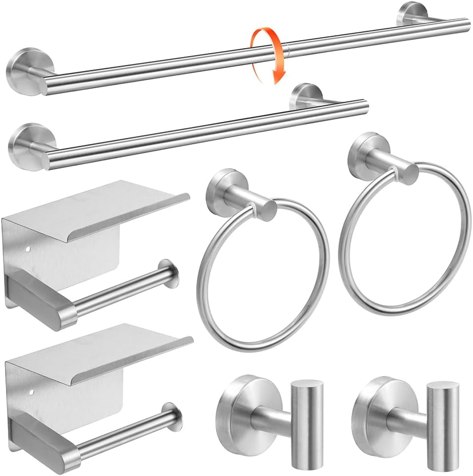 Matte Black 8-Piece Bathroom Hardware Set Stainless Steel, 24in and 16in Towel Bars Set Wall Mounted Bathroom Accessories
