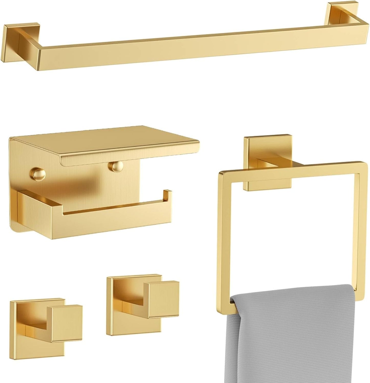 10-Piece Brushed Gold Bathroom Hardware Set Gold Towel Bar Set,Towel Holder/Rack for Bathroom,Stainless Steel Wall-Mounted 23.6 Inch Bathroom Accessories Set