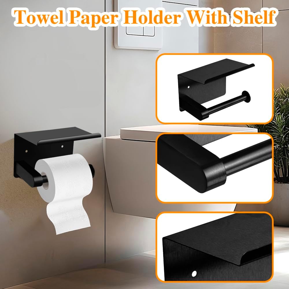 Matte Black 8-Piece Bathroom Hardware Set Stainless Steel, 24in and 16in Towel Bars Set Wall Mounted Bathroom Accessories