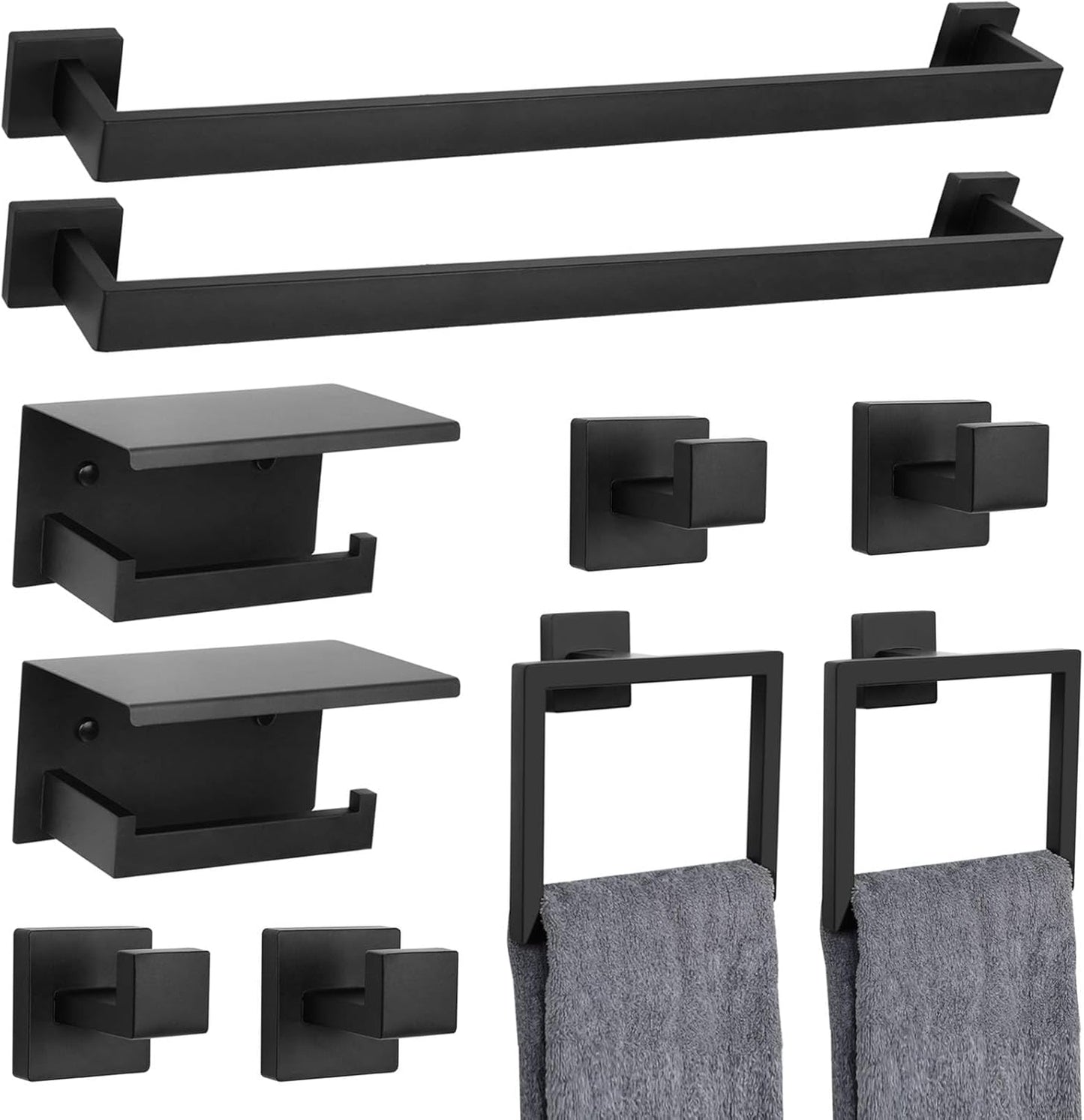10-Piece Brushed Gold Bathroom Hardware Set Gold Towel Bar Set,Towel Holder/Rack for Bathroom,Stainless Steel Wall-Mounted 23.6 Inch Bathroom Accessories Set