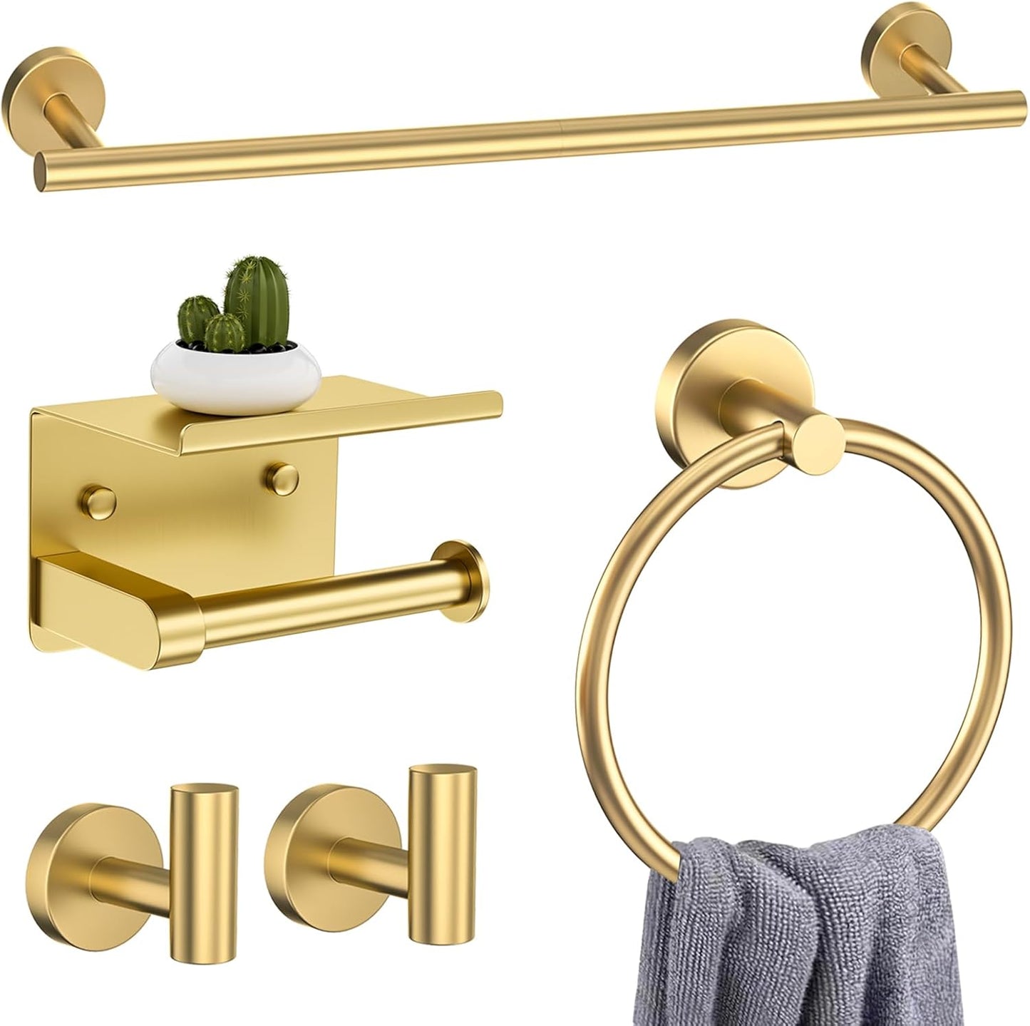 Brushed Nickel Bathroom Hardware Accessories Set 6 Pieces Towel Bar Set,Stainless Steel Towel Holder Set for Bathroom,Wall-Mounted Towel Rack Set 23.6 Inch