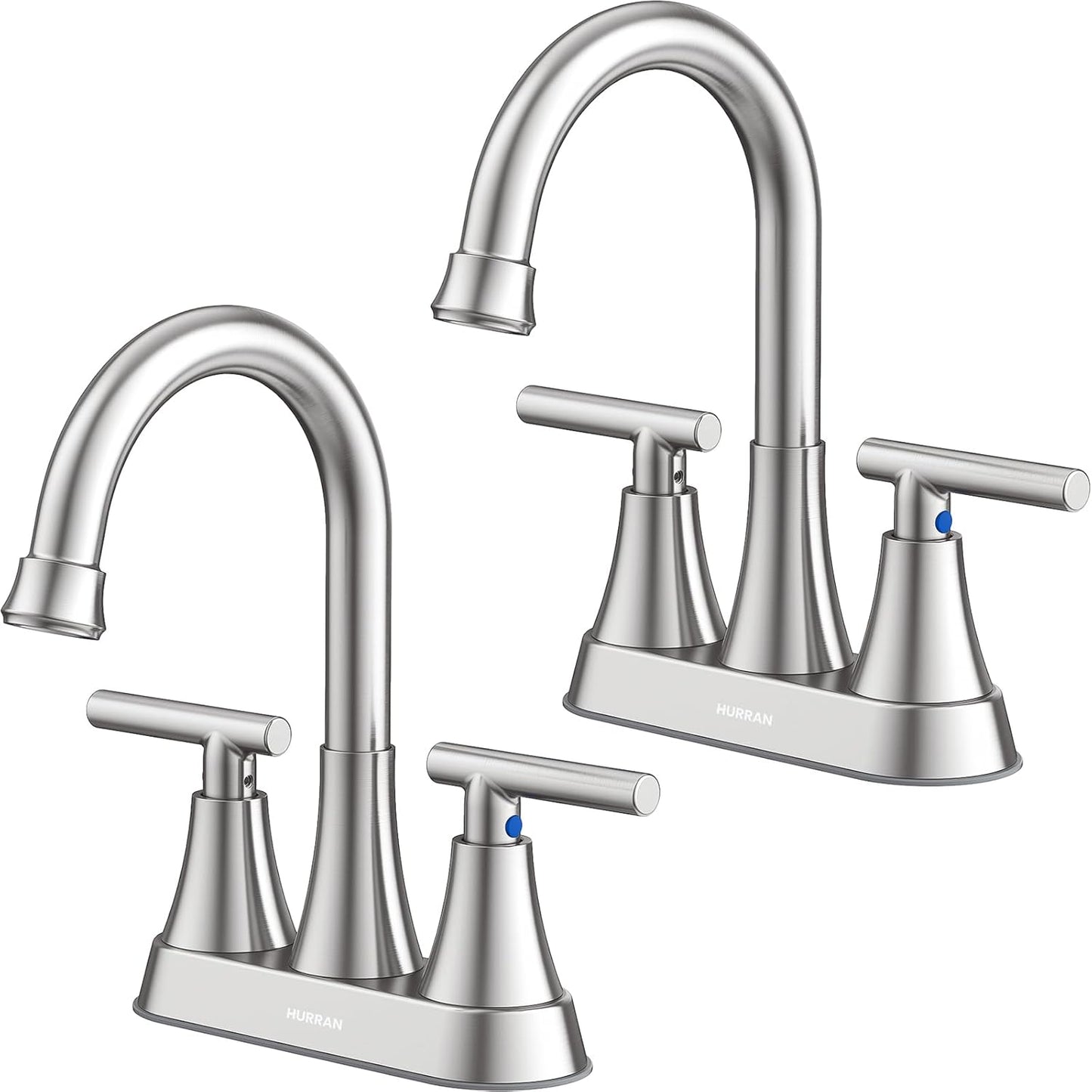 Bathroom Faucets for Sink 3 Hole, Hurran 4 inch Matte Black with Pop-up Drain and 2 Supply Hoses, Stainless Steel Lead-Free 2-Handle Centerset Faucet for Sink Vanity