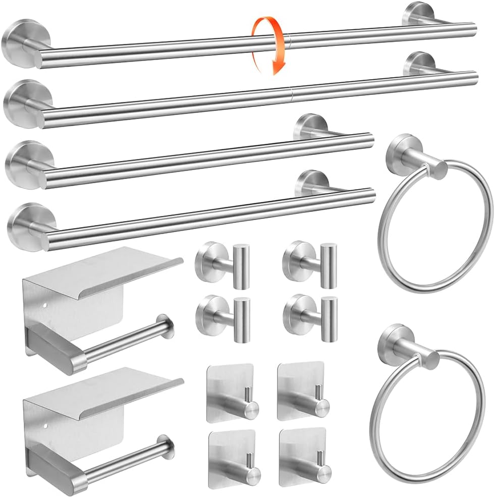 Matte Black 8-Piece Bathroom Hardware Set Stainless Steel, 24in and 16in Towel Bars Set Wall Mounted Bathroom Accessories