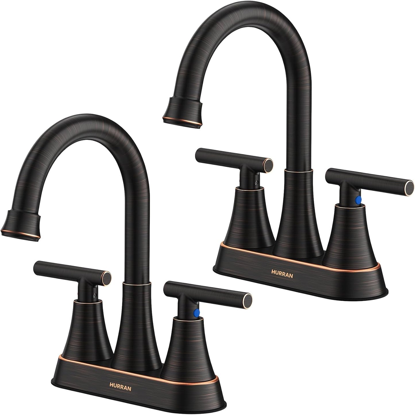 Bathroom Faucets for Sink 3 Hole, Hurran 4 inch Matte Black with Pop-up Drain and 2 Supply Hoses, Stainless Steel Lead-Free 2-Handle Centerset Faucet for Sink Vanity