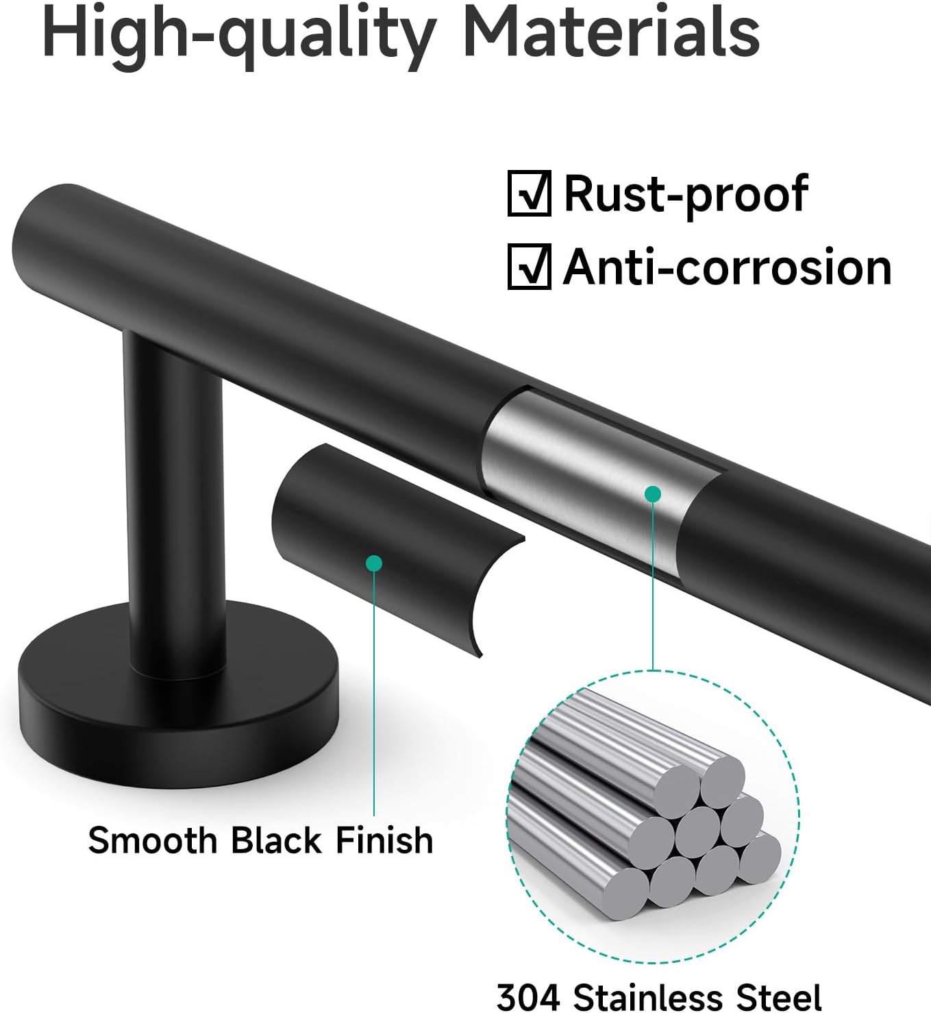 USHOWER Matte Black Towel Bar, 24-Inch Towel Rack for Bathroom Wall Mounted, Thicken SUS304 Stainless Steel Towel Rod Modern Home Decor (Total Length 26-Inch)