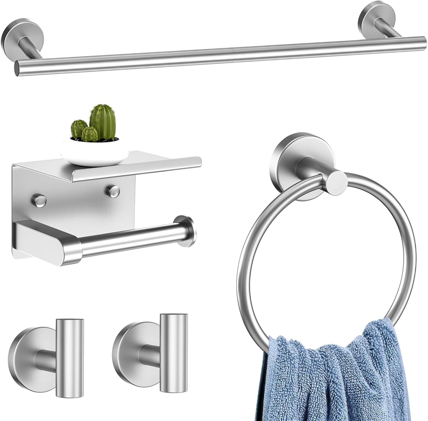 Brushed Nickel Bathroom Hardware Accessories Set 6 Pieces Towel Bar Set,Stainless Steel Towel Holder Set for Bathroom,Wall-Mounted Towel Rack Set 23.6 Inch