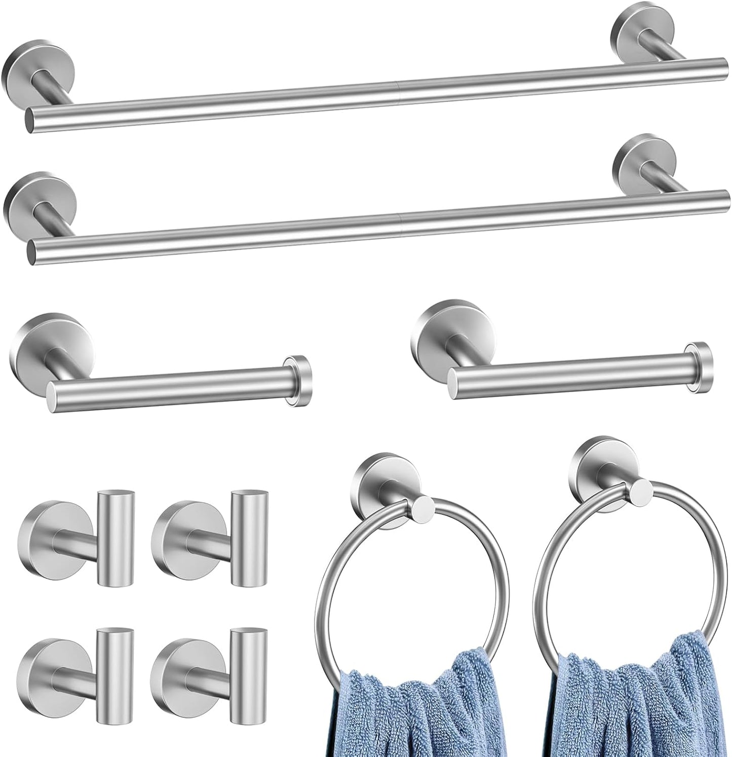 Brushed Nickel Bathroom Hardware Accessories Set 6 Pieces Towel Bar Set,Stainless Steel Towel Holder Set for Bathroom,Wall-Mounted Towel Rack Set 23.6 Inch