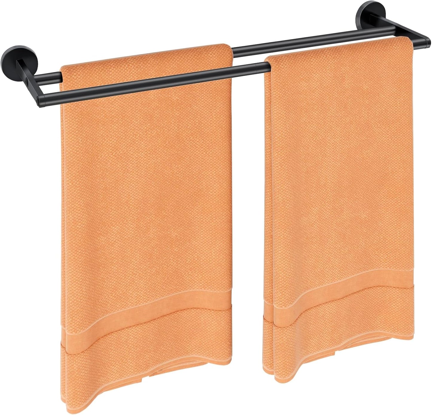 Double Towel Bar, 24Inch Towel Rack for Bathroom, Stainless Steel Double Bath Towel Bar, Wall Mounted Towel Holder, Double Towel Rod Towel Rail Hanger for Wall, Kitchen (Matte Black)