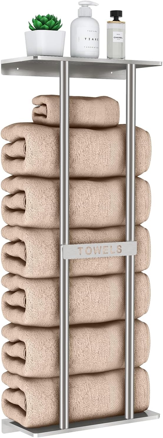 Bathroom Towel Storage Rack, Towel Racks for Bathroom Wall Mounted 30 inch with Shelf Can Holds 6 Large Towels, Wall Towel Rack for Rolled Towels, Black