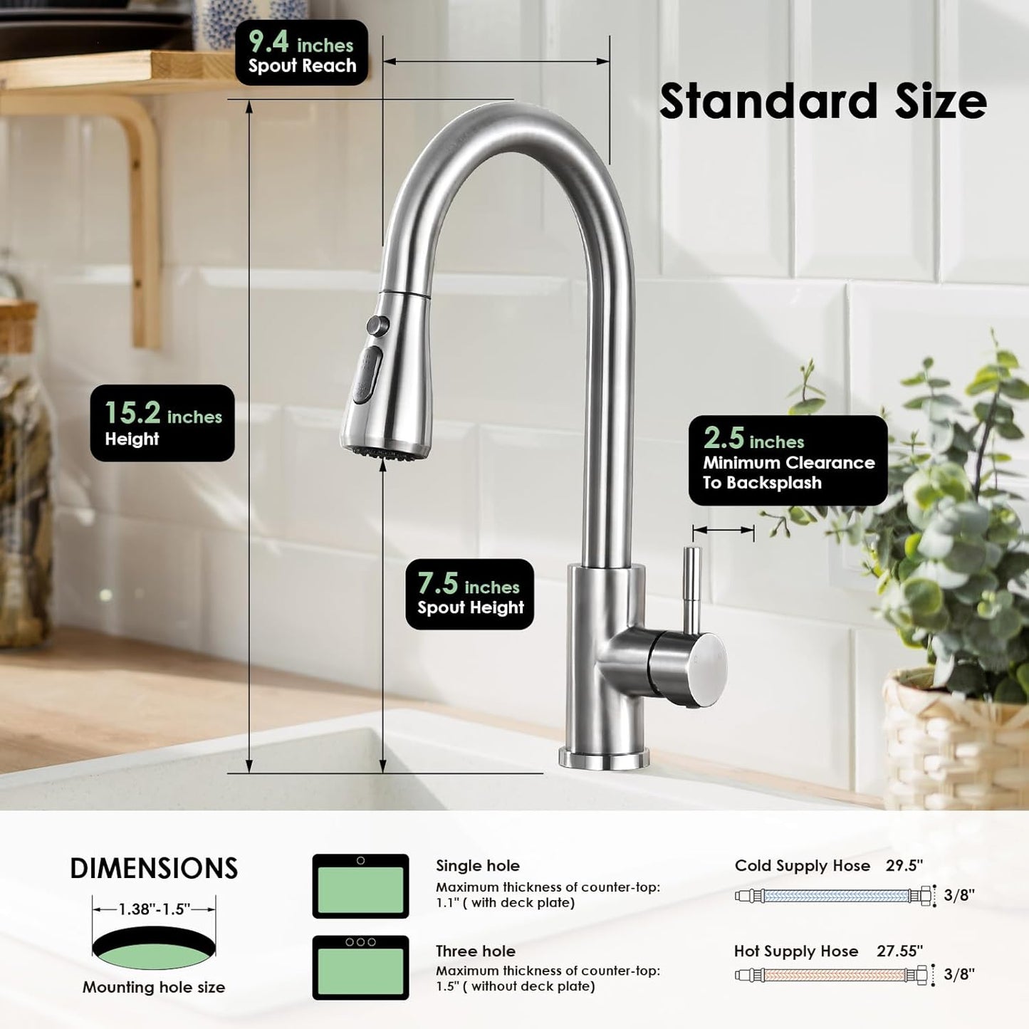 Kitchen Faucet with Pull Down Sprayer, High Arc Brushed Nickel Single Handle Kitchen Sink Faucet, Stainless Steel, 3 Mode(Stream/Spray/Pause), 360° Swivel, Grifos para Fregaderos de Cocina