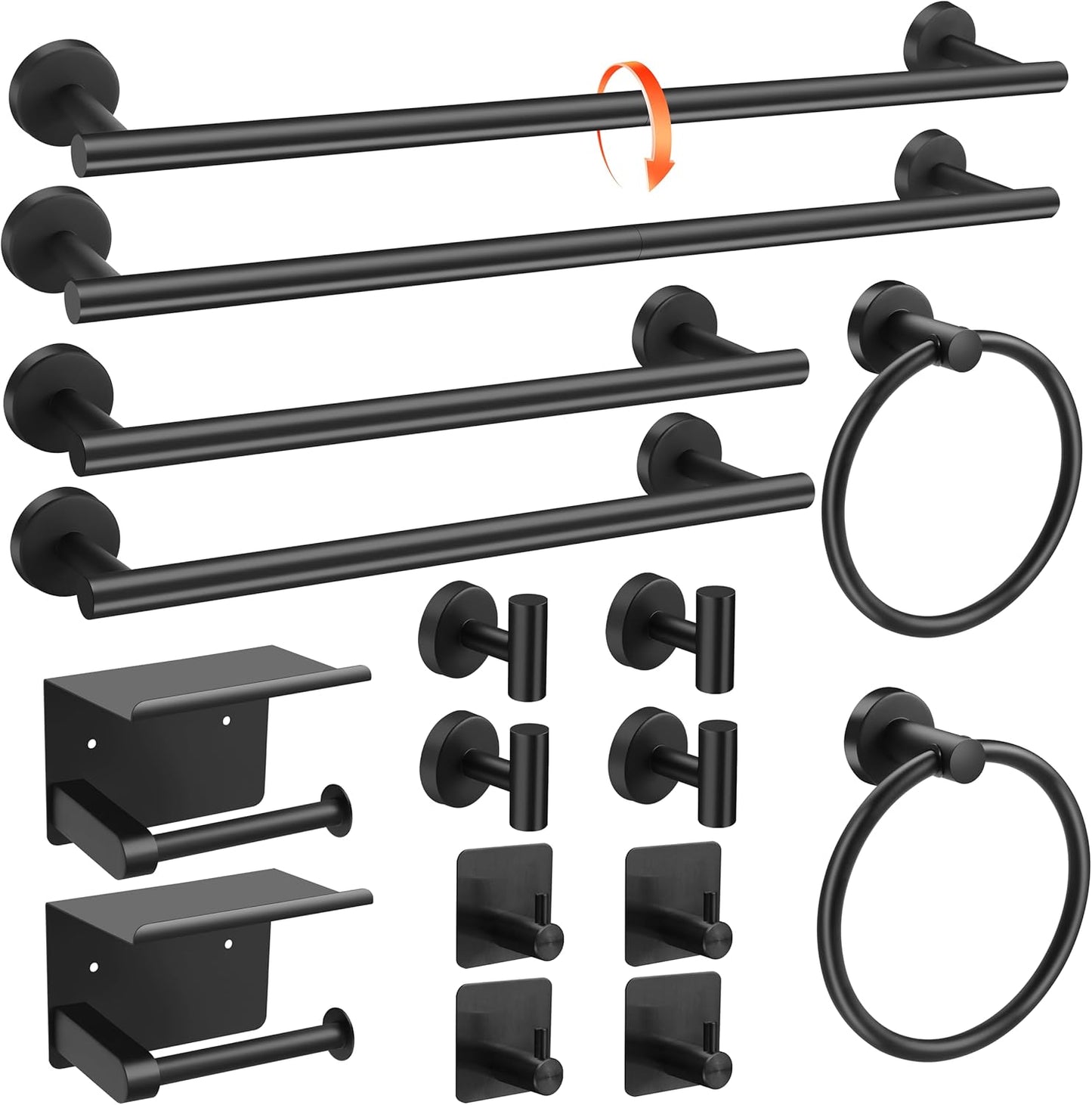 Matte Black 8-Piece Bathroom Hardware Set Stainless Steel, 24in and 16in Towel Bars Set Wall Mounted Bathroom Accessories