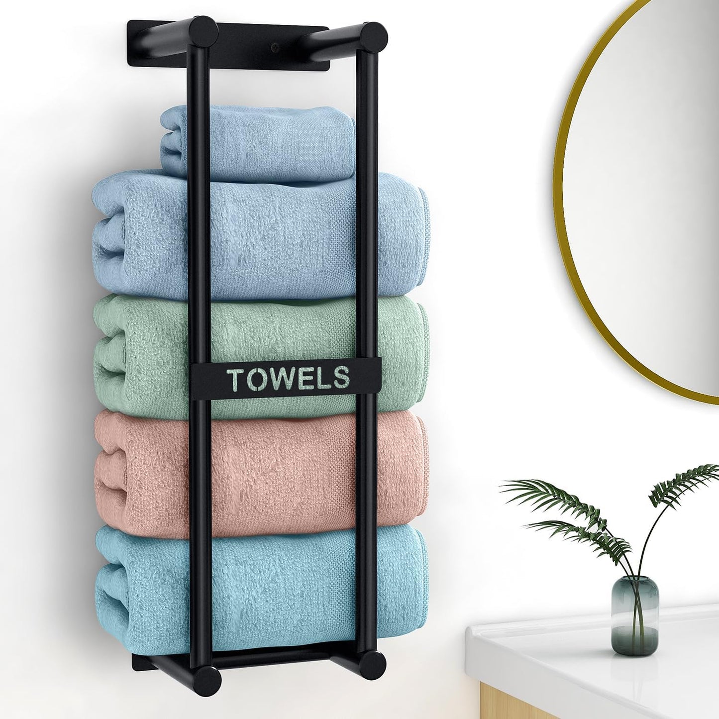 Bathroom Towel Storage Rack, Towel Racks for Bathroom Wall Mounted 30 inch with Shelf Can Holds 6 Large Towels, Wall Towel Rack for Rolled Towels, Black