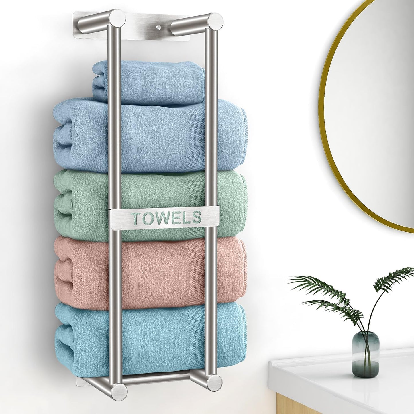 Bathroom Towel Storage Rack, Towel Racks for Bathroom Wall Mounted 30 inch with Shelf Can Holds 6 Large Towels, Wall Towel Rack for Rolled Towels, Black