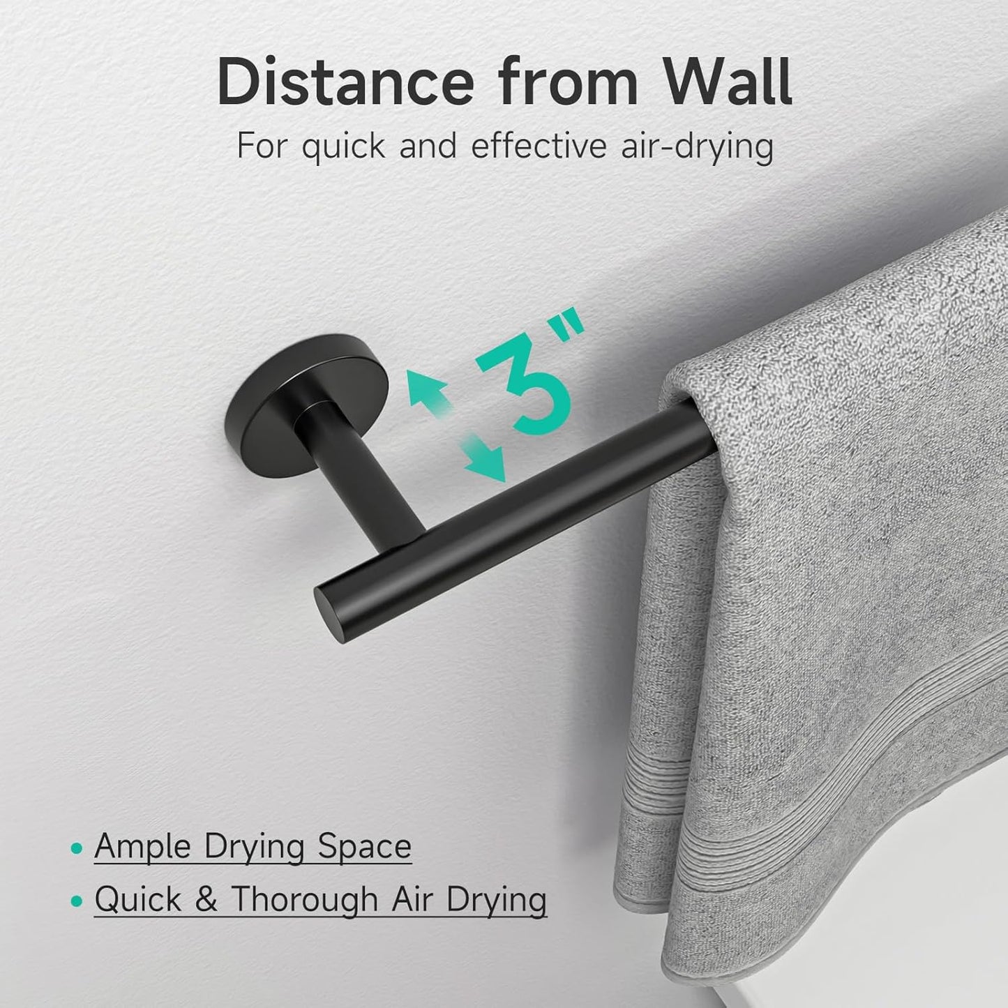 USHOWER Matte Black Towel Bar, 24-Inch Towel Rack for Bathroom Wall Mounted, Thicken SUS304 Stainless Steel Towel Rod Modern Home Decor (Total Length 26-Inch)