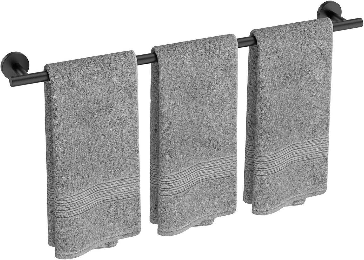 USHOWER Matte Black Towel Bar, 24-Inch Towel Rack for Bathroom Wall Mounted, Thicken SUS304 Stainless Steel Towel Rod Modern Home Decor (Total Length 26-Inch)