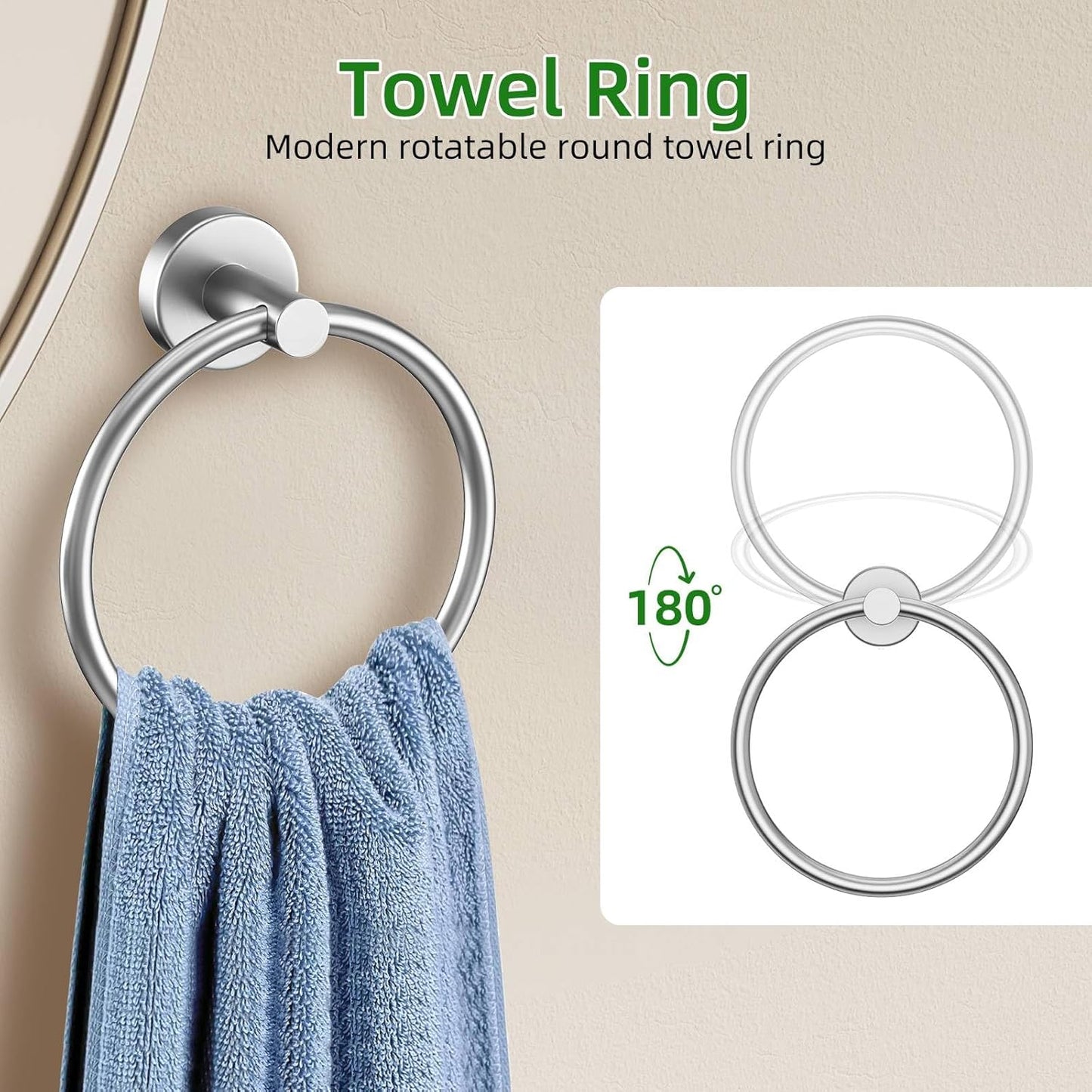 Brushed Nickel Bathroom Hardware Accessories Set 6 Pieces Towel Bar Set,Stainless Steel Towel Holder Set for Bathroom,Wall-Mounted Towel Rack Set 23.6 Inch