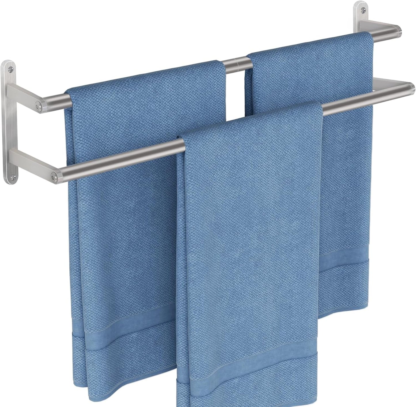 Double Towel Bar, 24Inch Towel Rack for Bathroom, Stainless Steel Double Bath Towel Bar, Wall Mounted Towel Holder, Double Towel Rod Towel Rail Hanger for Wall, Kitchen (Matte Black)
