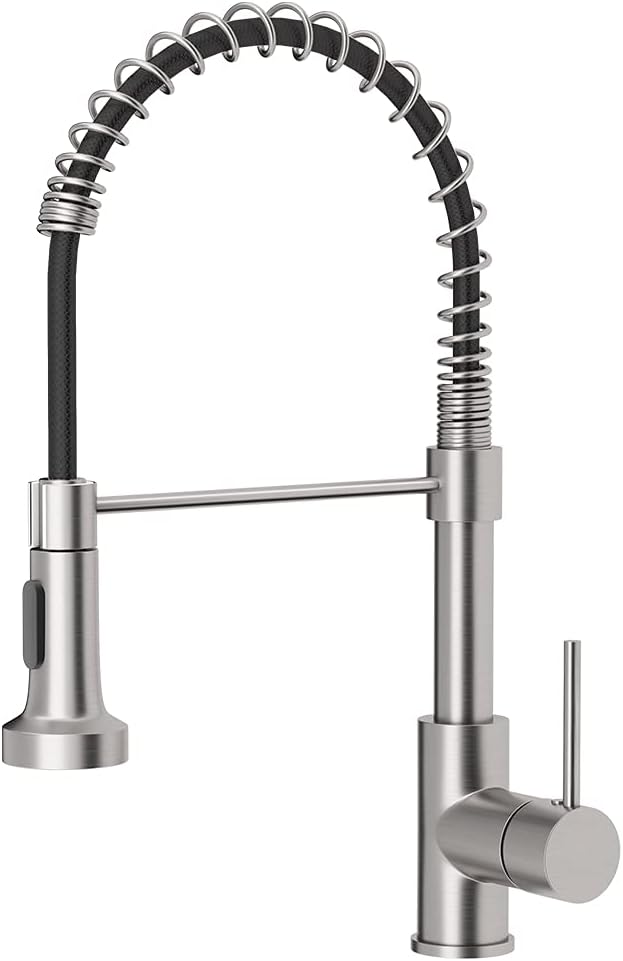 OWOFAN Kitchen Faucet with Pull Down Sprayer Brushed Nickel Stainless Steel 1 Handle Pull Out Spring Sink Faucets 1 Hole Or 3 Hole Dual Function for Farmhouse Camper Laundry Utility Rv Wet Bar