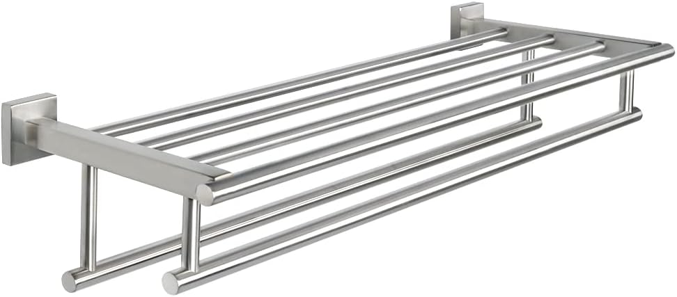 Alise Double Towel Rack for Bathroom,24 Inch Bathroom Tower Holder Towel Shelf with Double Towel Bars Wall Mount,SUS304 Stainless Steel Towel Hanger Double Tower Bar for Bathroom Wall,Brushed Nickel