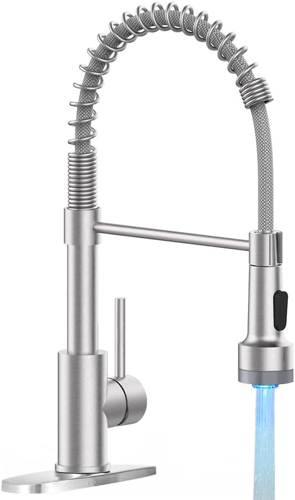 OWOFAN Kitchen Faucet with Pull Down Sprayer Brushed Nickel Stainless Steel 1 Handle Pull Out Spring Sink Faucets 1 Hole Or 3 Hole Dual Function for Farmhouse Camper Laundry Utility Rv Wet Bar