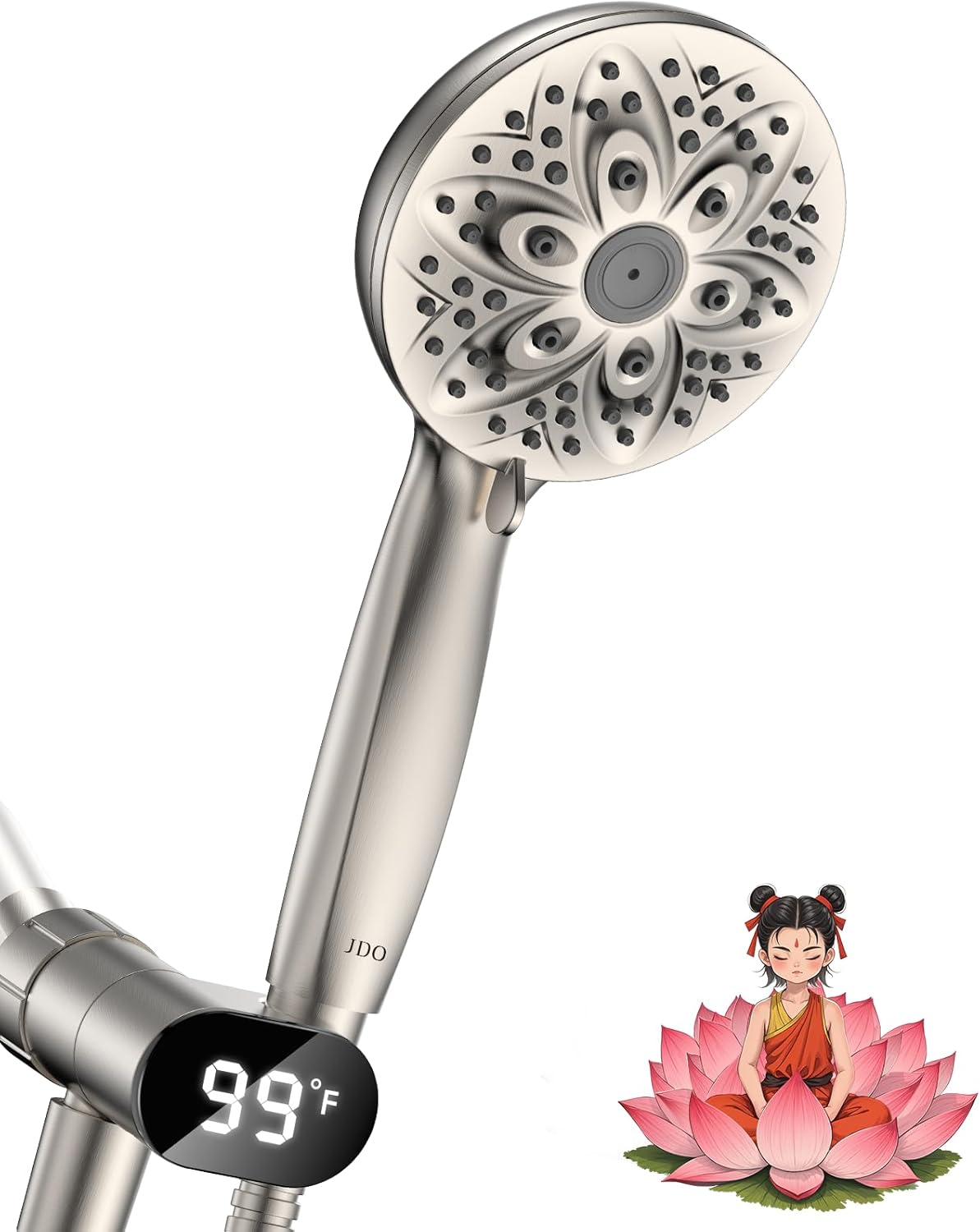 6-Setting Shower Head with Handheld, JDO High Pressure Hand held Shower Head, 4.7 Inch Chrome Detachable Showerhead Set with 59 Inch Stainless Steel Hose and Adjustable Showerhead Holder