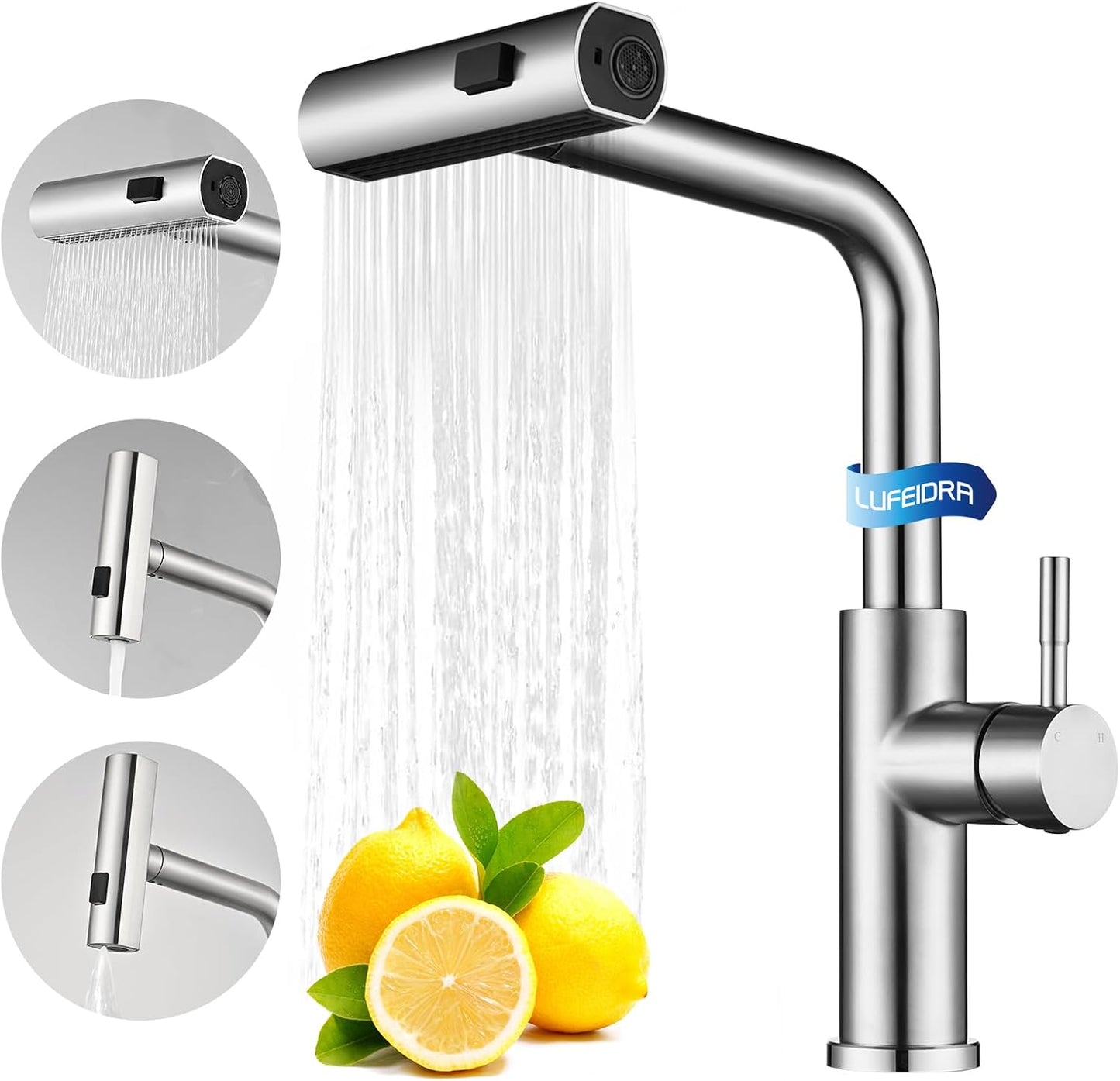 Kitchen Faucet with Pull Down Sprayer, High Arc Single Hole Single Handle Kitchen Sink Faucet with Sprayer for RV Camper, Brushed Nickel