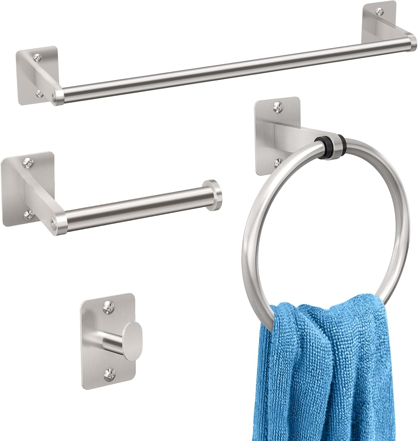 Matte Black Bathroom Accessories Set, KLJKPA 4 Pieces Bathroom Hardware Set, 24 inch Towel Bar, Towel Racks for Bathroom, Robe Towel Hooks, Toilet Paper Holder Wall Mounted