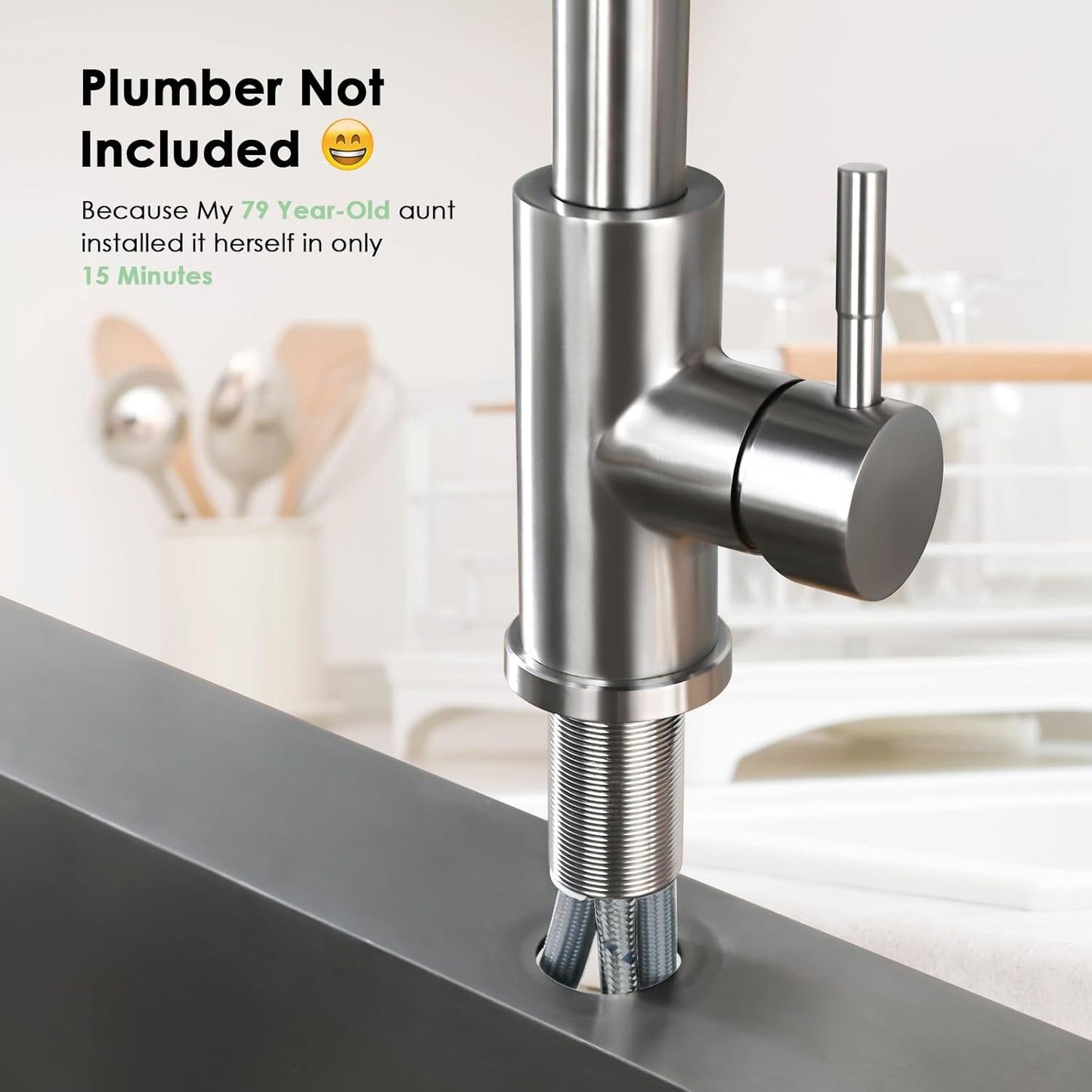 Kitchen Faucet with Pull Down Sprayer, High Arc Brushed Nickel Single Handle Kitchen Sink Faucet, Stainless Steel, 3 Mode(Stream/Spray/Pause), 360° Swivel, Grifos para Fregaderos de Cocina
