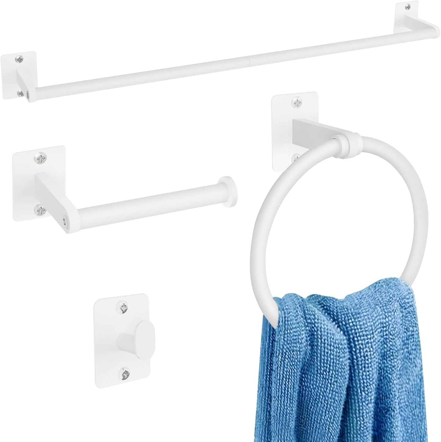 Matte Black Bathroom Accessories Set, KLJKPA 4 Pieces Bathroom Hardware Set, 24 inch Towel Bar, Towel Racks for Bathroom, Robe Towel Hooks, Toilet Paper Holder Wall Mounted