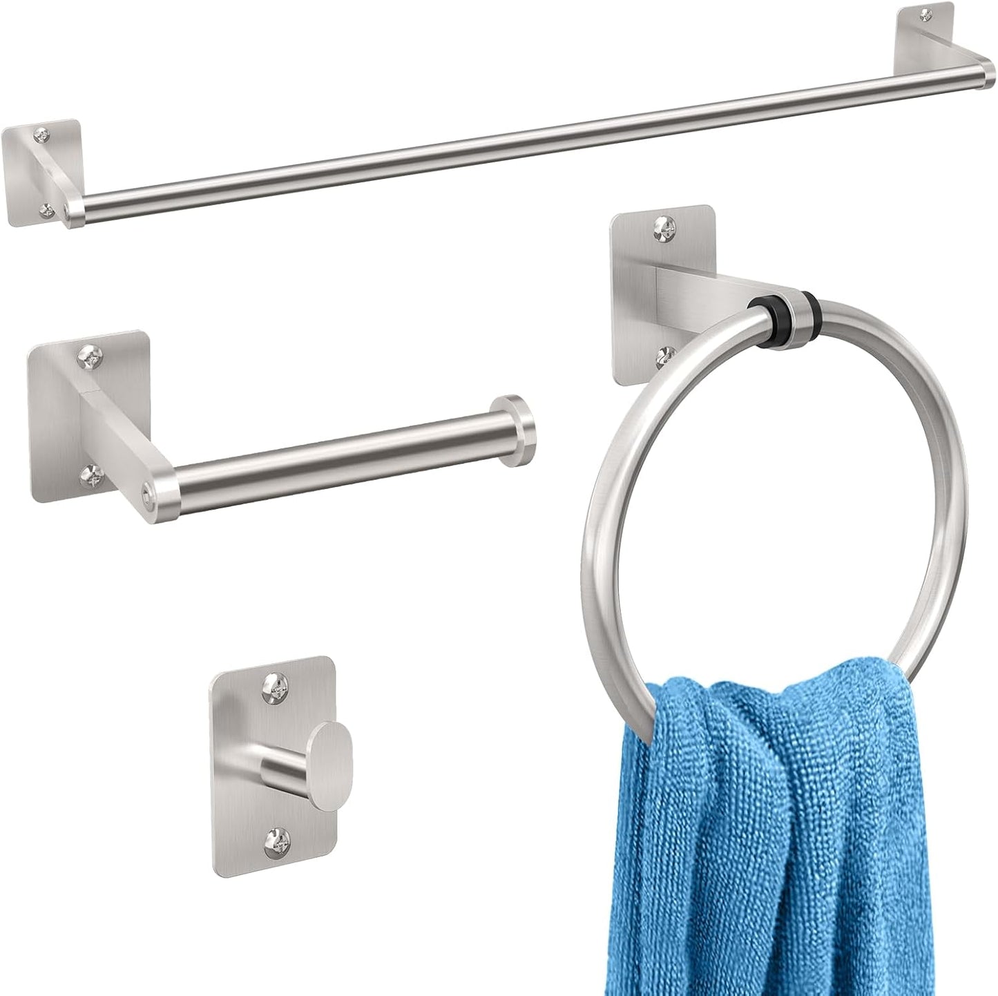 Matte Black Bathroom Accessories Set, KLJKPA 4 Pieces Bathroom Hardware Set, 24 inch Towel Bar, Towel Racks for Bathroom, Robe Towel Hooks, Toilet Paper Holder Wall Mounted