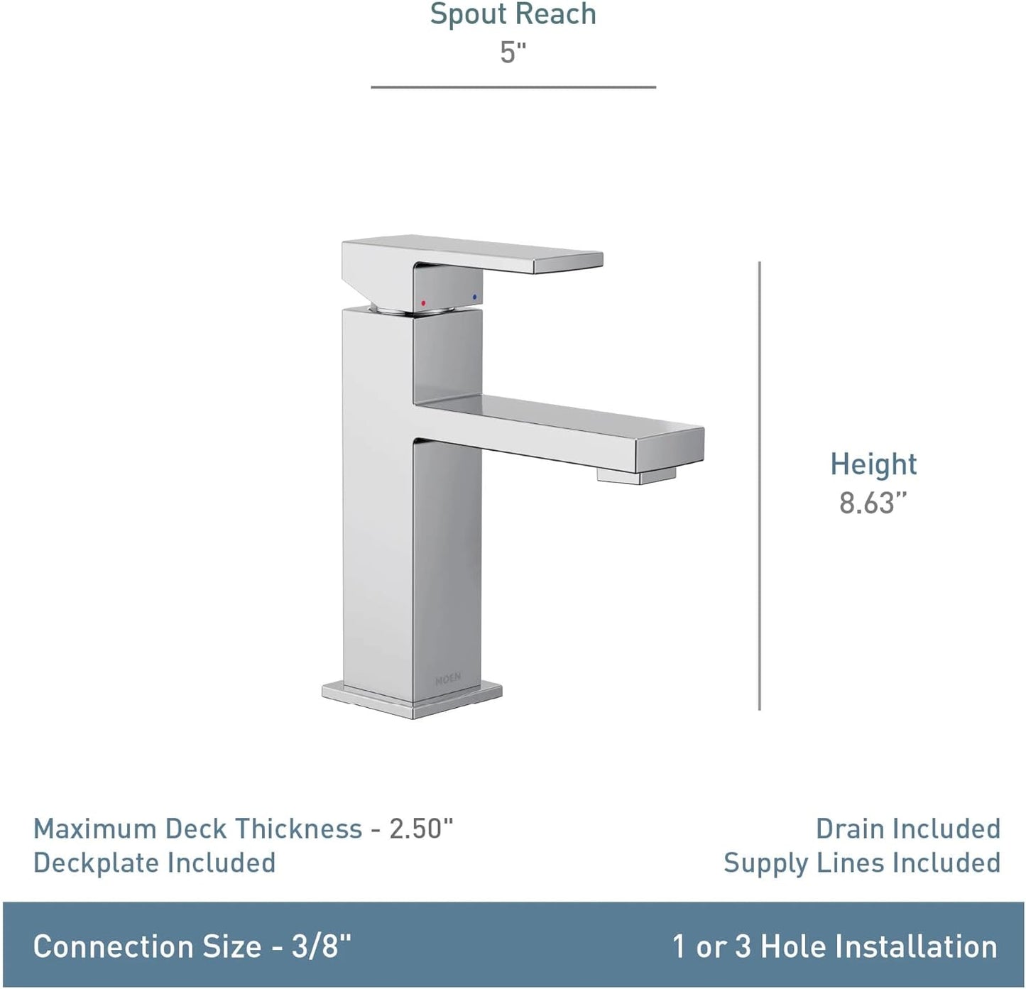 Moen Revyl Spot Resist Nickel One-Handle Single Hole Modern Bathroom Sink Faucet with Optional Deckplate and Spring Loaded Drain Assembly, 84771SRN