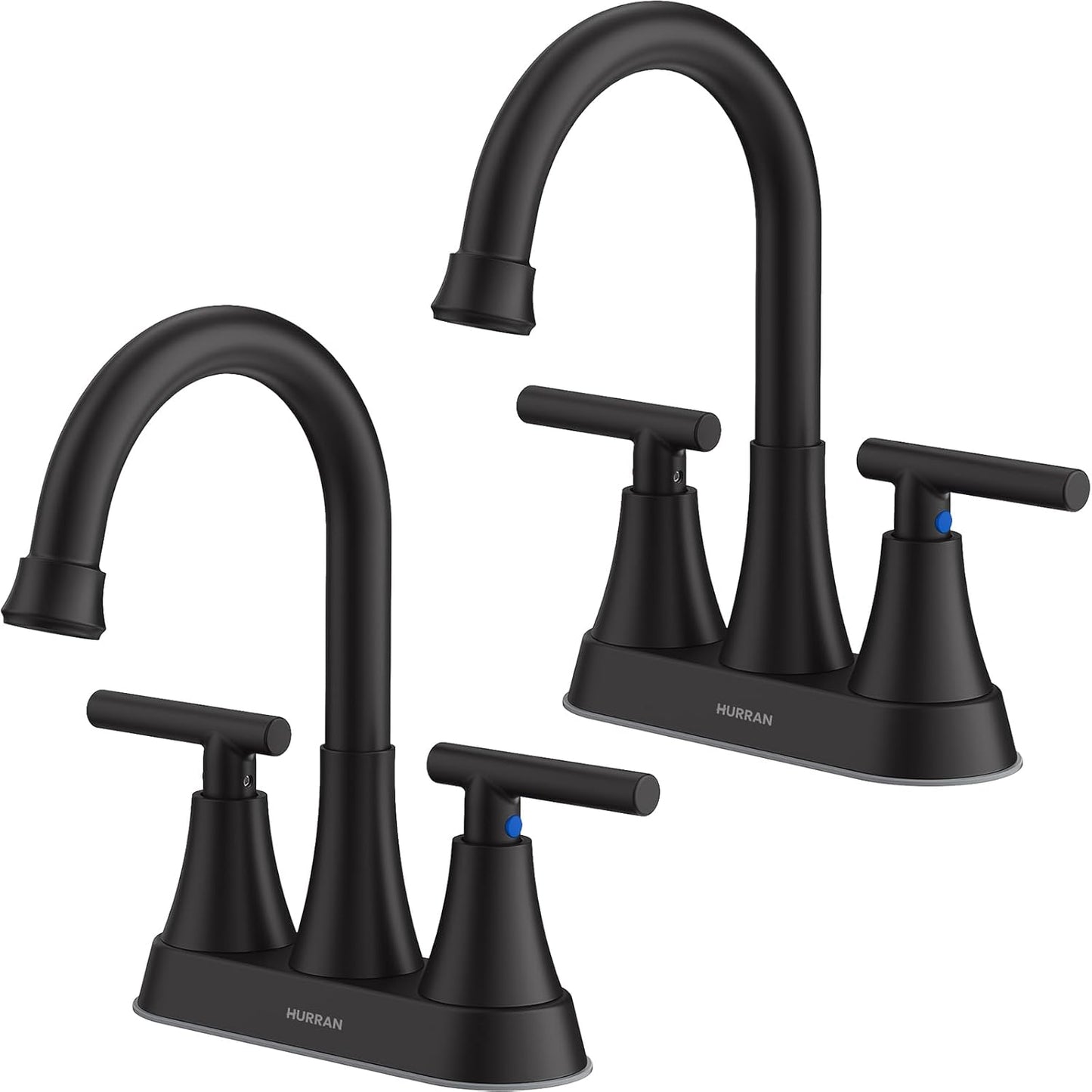 Bathroom Faucets for Sink 3 Hole, Hurran 4 inch Matte Black with Pop-up Drain and 2 Supply Hoses, Stainless Steel Lead-Free 2-Handle Centerset Faucet for Sink Vanity