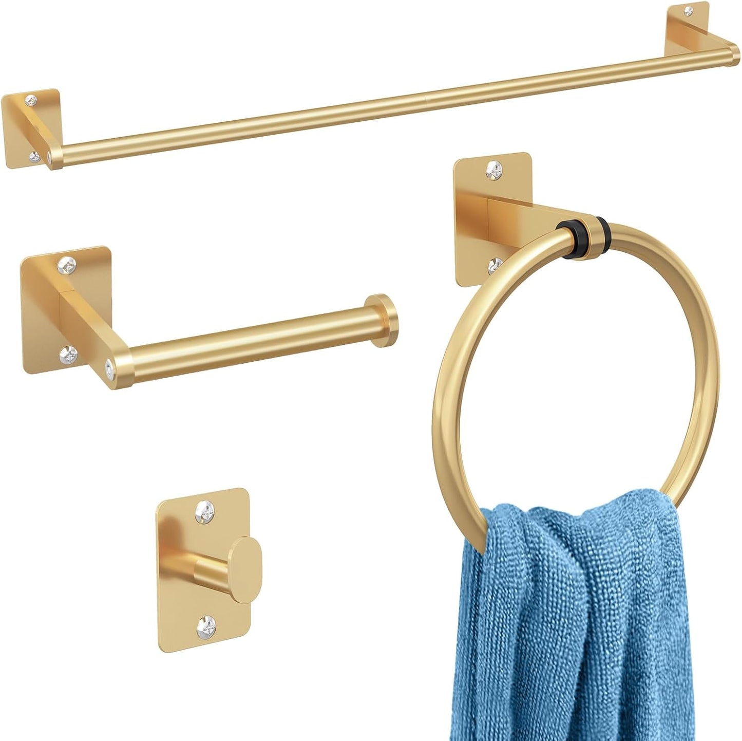 Matte Black Bathroom Accessories Set, KLJKPA 4 Pieces Bathroom Hardware Set, 24 inch Towel Bar, Towel Racks for Bathroom, Robe Towel Hooks, Toilet Paper Holder Wall Mounted