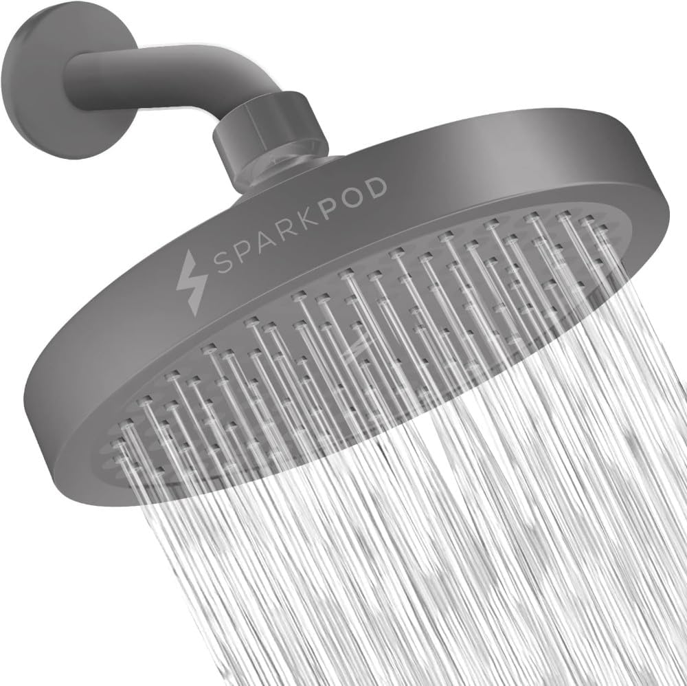SparkPod Shower Head - High Pressure Rain - Premium Quality Luxury Design - 1-Min Install - Easy Clean Adjustable Replacement for Your Bathroom Shower Heads (Luxury Polished Chrome, 6 Inch Round)