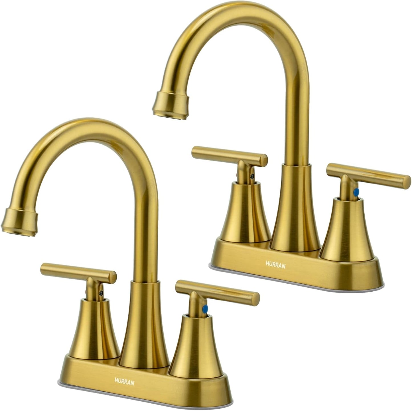 Bathroom Faucets for Sink 3 Hole, Hurran 4 inch Matte Black with Pop-up Drain and 2 Supply Hoses, Stainless Steel Lead-Free 2-Handle Centerset Faucet for Sink Vanity