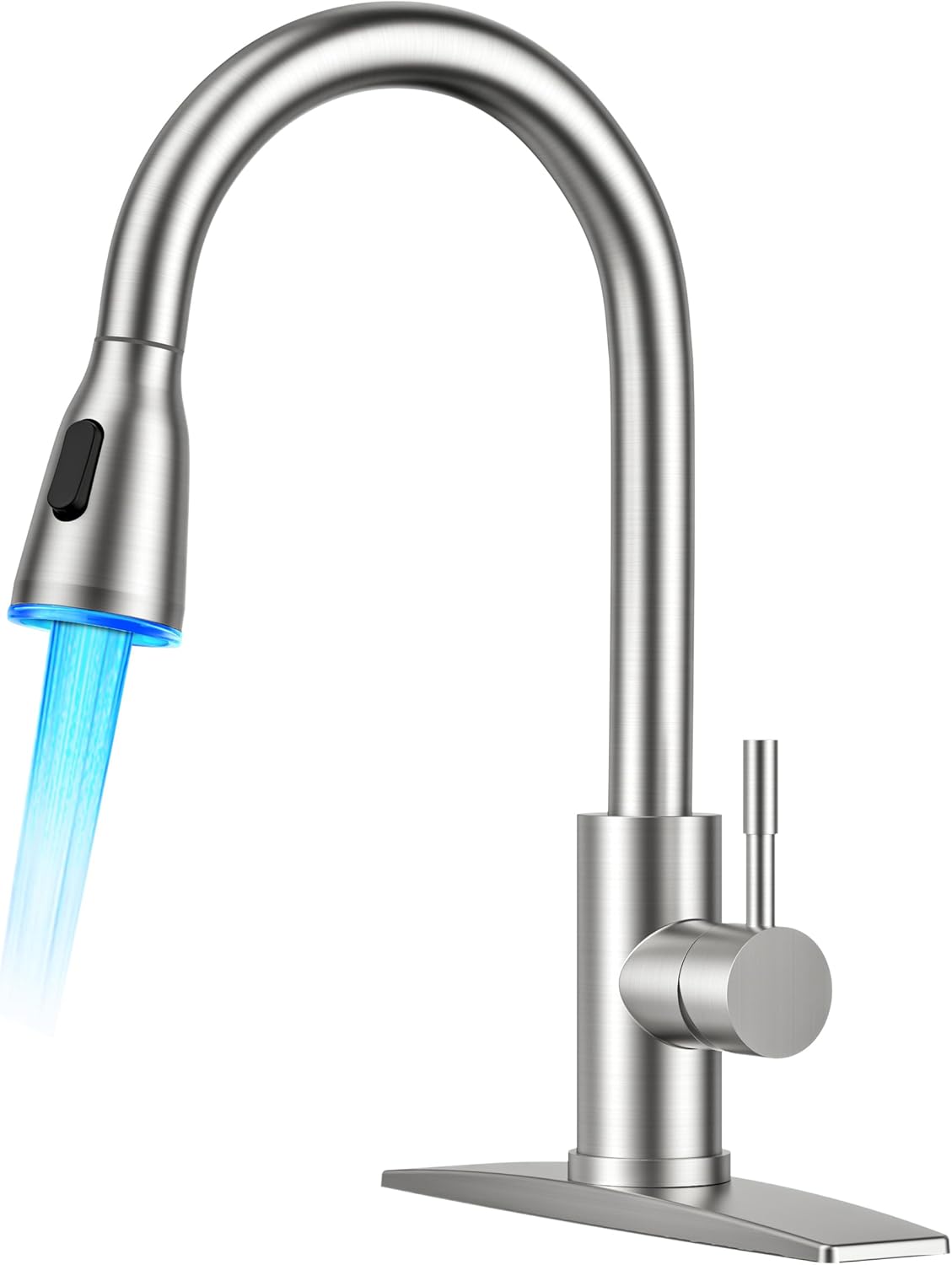 FORIOUS Kitchen Faucets with Pull Down Sprayer, Brushed Nickel, High Arc Single Handle Classic Stainless Steel Sink Faucet 1 or 3 Hole, Suitable for Farmhouse Camper Laundry Rv Bar
