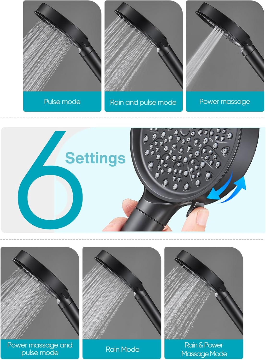 Cobbe Filtered Shower Head with Handheld, High Pressure 6 Spray Mode Showerhead with Filters, Water Softener Filters Beads for Hard Water - Remove Chlorine - Reduces Dry Itchy Skin, Matte Black