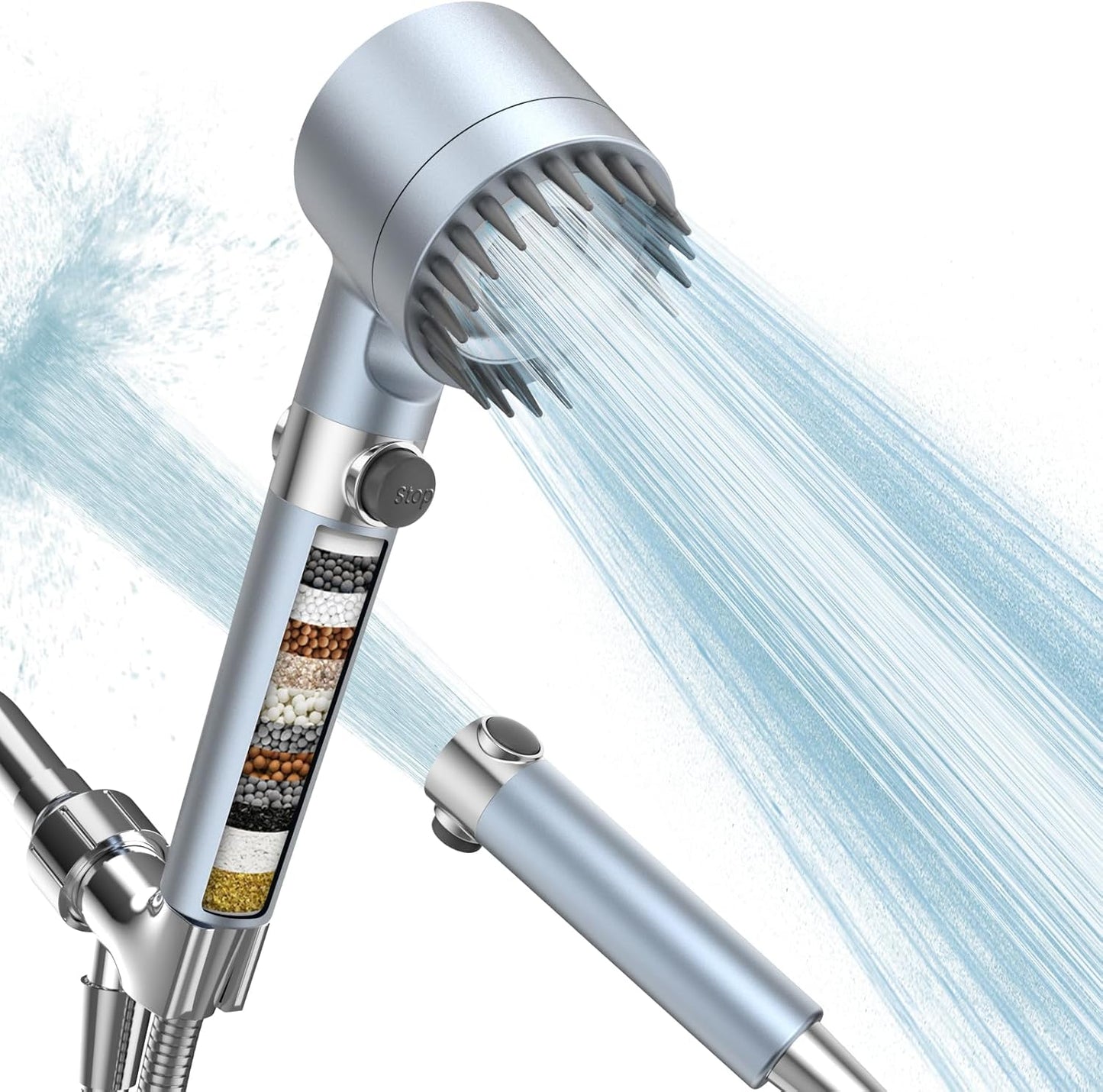 Filtered Shower Head with Handheld, High Pressure Water Flow and Multiple Spray Modes Shower Head with Filter, Power Wash for Hard Water, Showerhead with ON/OFF Switch for Pets Bath