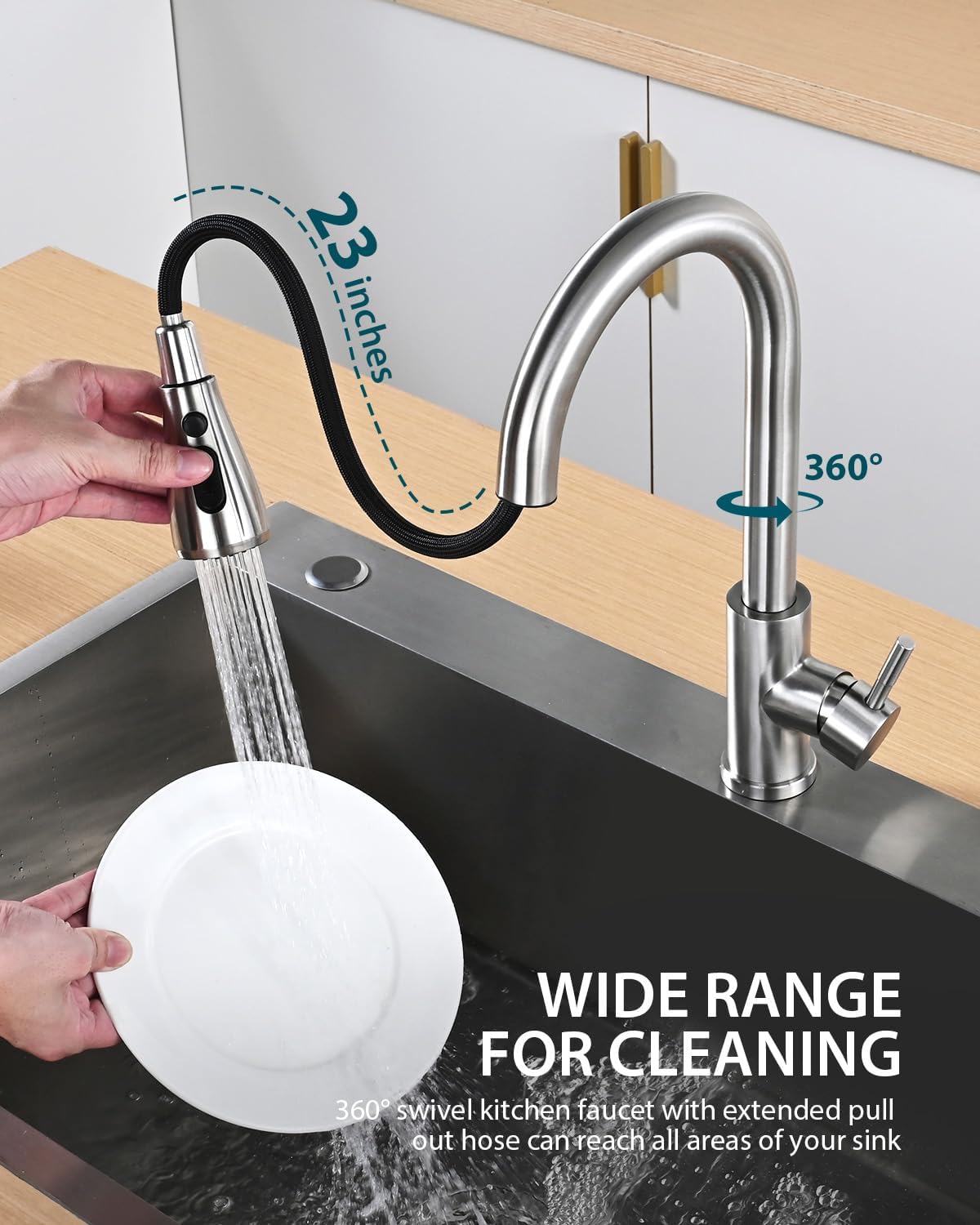 Kitchen Faucet with Pull Down Sprayer, Brushed Nickel High Arc Single Handle Kitchen Sink Faucet for Pot Filler, Stainless Steel Commercial Modern Rv Farmhouse Camper Laundry Bar Sink Faucets