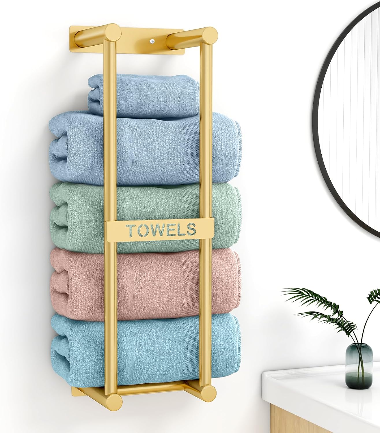 Bathroom Towel Storage Rack, Towel Racks for Bathroom Wall Mounted 30 inch with Shelf Can Holds 6 Large Towels, Wall Towel Rack for Rolled Towels, Black