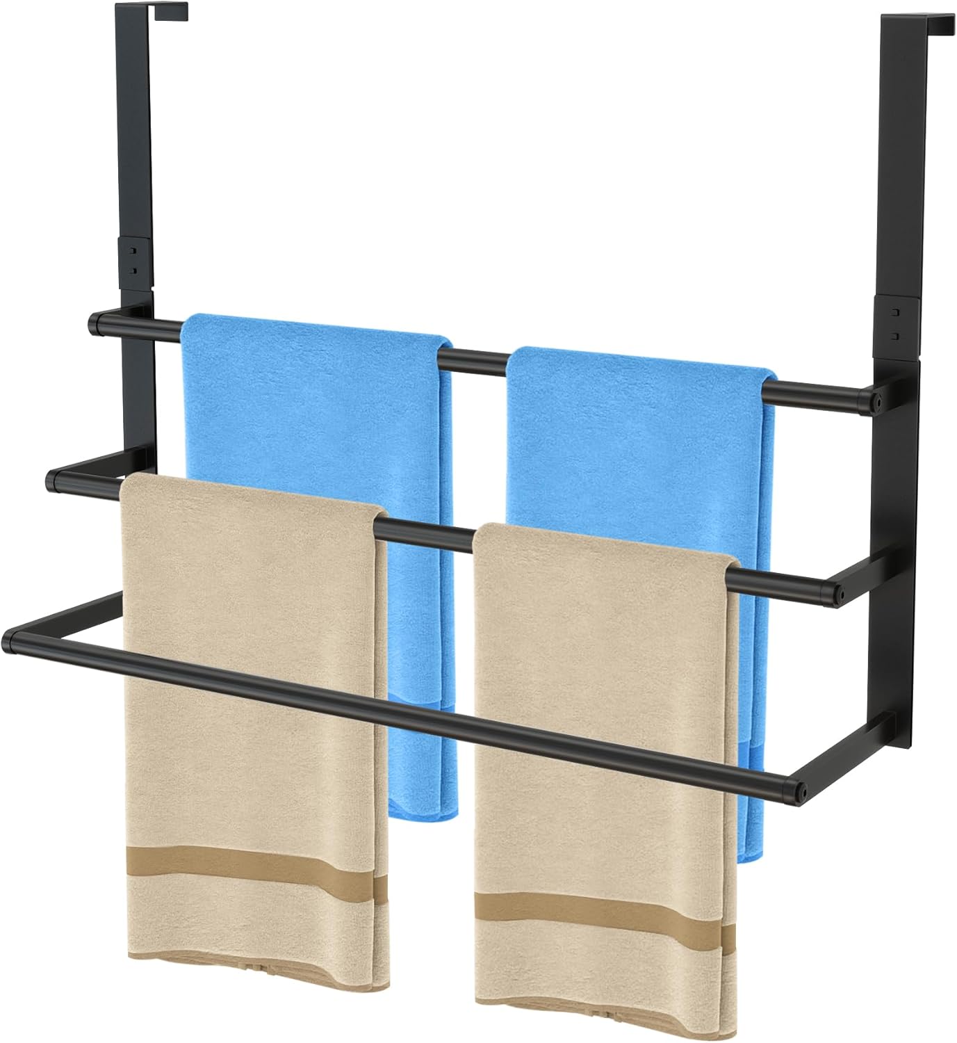 16Inch Over The Door Towel Rack, DOKU Stainless Steel Door Towel Hanger, Over Door Towel Holder with 3 Tier Towel Bars, Over Door Towel Storage for Bathroom, Matte Black