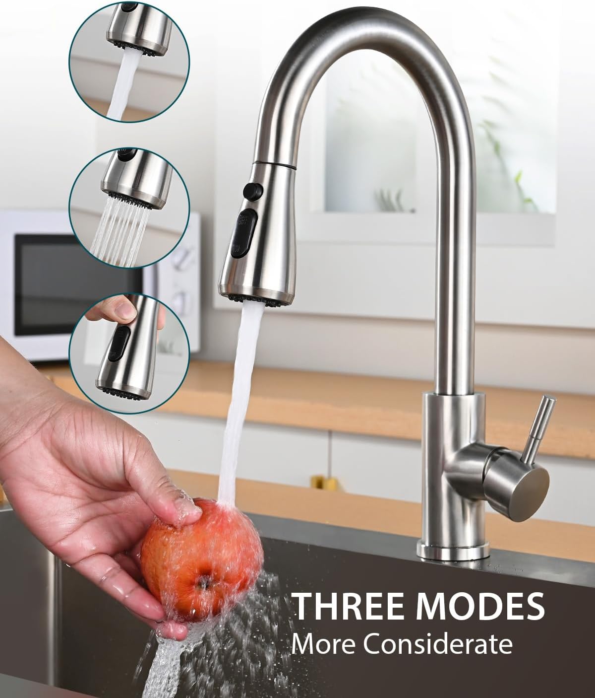 Kitchen Faucet with Pull Down Sprayer, Brushed Nickel High Arc Single Handle Kitchen Sink Faucet for Pot Filler, Stainless Steel Commercial Modern Rv Farmhouse Camper Laundry Bar Sink Faucets