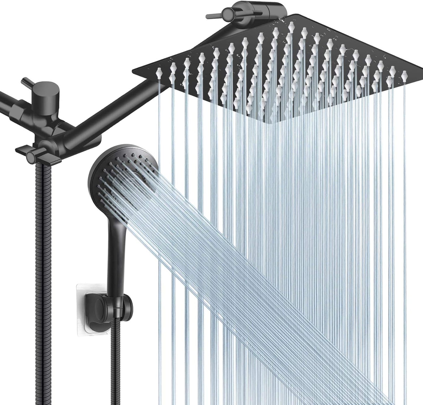 Shower Head Combo,10 Inch High Pressure Rain Shower Head with 11 Inch Adjustable Extension Arm and 5 Settings Handheld ,Powerful Shower Spray Against Low Pressure Water with Long Hose
