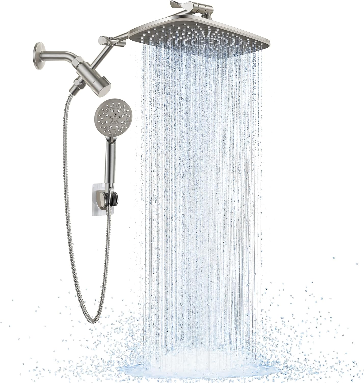Veken Wide Rain Shower Head with 6 Modes Handheld Water Spray,High Pressure Showerhead Combo with Arm for Bathroom Accessories,Home Decor Detachable Dual Shower with Anti-Clog Nozzles,Silver Chrome