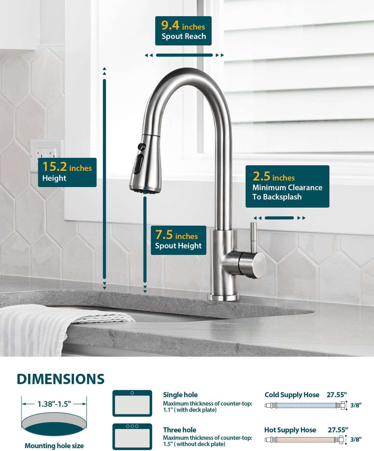 Kitchen Faucet with Pull Down Sprayer, Brushed Nickel High Arc Single Handle Kitchen Sink Faucet for Pot Filler, Stainless Steel Commercial Modern Rv Farmhouse Camper Laundry Bar Sink Faucets
