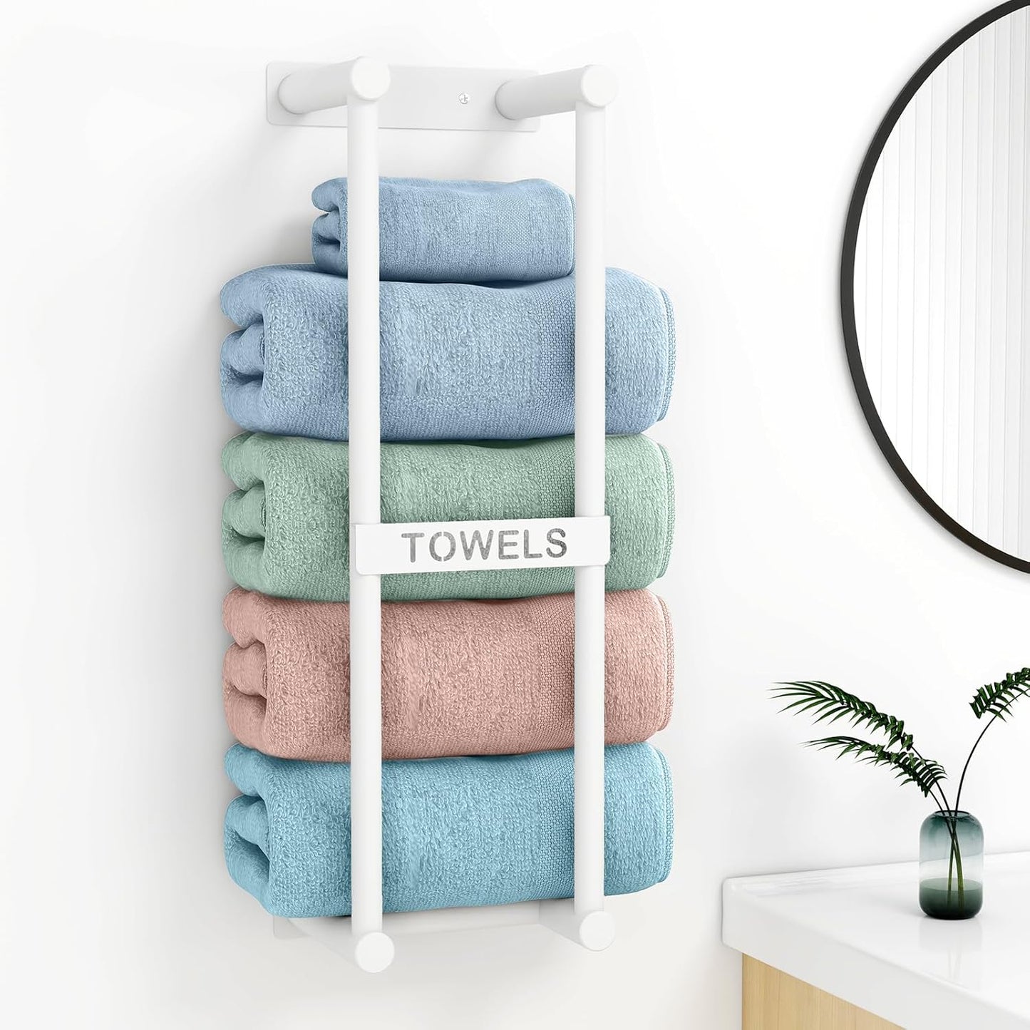 Bathroom Towel Storage Rack, Towel Racks for Bathroom Wall Mounted 30 inch with Shelf Can Holds 6 Large Towels, Wall Towel Rack for Rolled Towels, Black