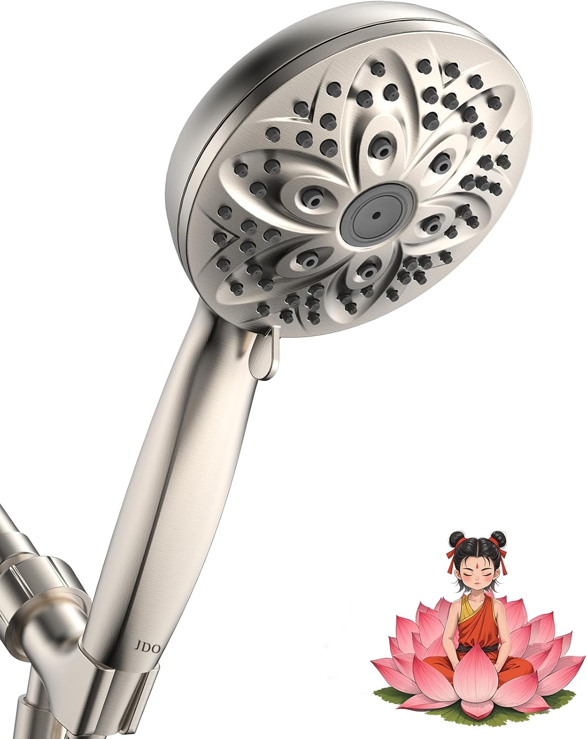 6-Setting Shower Head with Handheld, JDO High Pressure Hand held Shower Head, 4.7 Inch Chrome Detachable Showerhead Set with 59 Inch Stainless Steel Hose and Adjustable Showerhead Holder