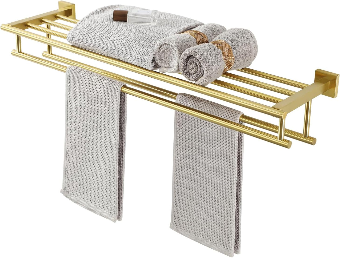 Alise Double Towel Rack for Bathroom,24 Inch Bathroom Tower Holder Towel Shelf with Double Towel Bars Wall Mount,SUS304 Stainless Steel Towel Hanger Double Tower Bar for Bathroom Wall,Brushed Nickel