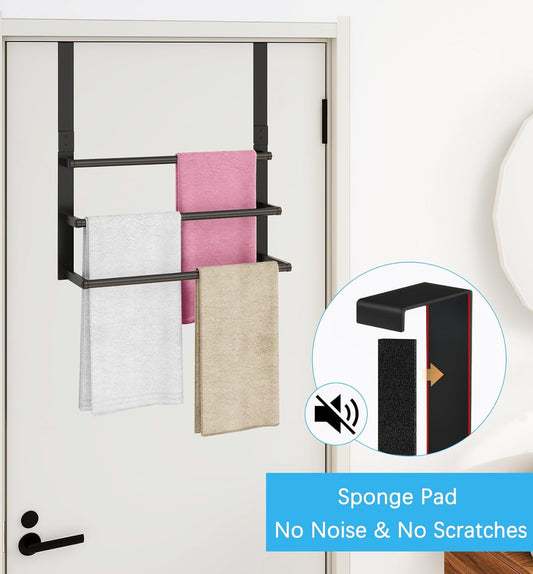 16Inch Over The Door Towel Rack, DOKU Stainless Steel Door Towel Hanger, Over Door Towel Holder with 3 Tier Towel Bars, Over Door Towel Storage for Bathroom, Matte Black