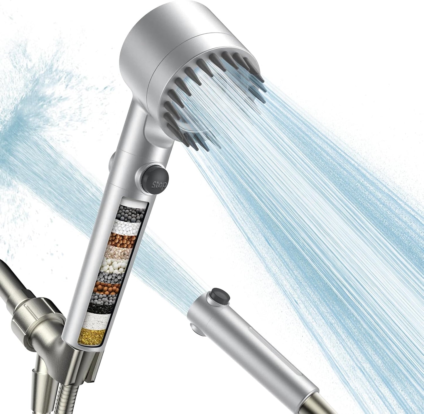 Filtered Shower Head with Handheld, High Pressure Water Flow and Multiple Spray Modes Shower Head with Filter, Power Wash for Hard Water, Showerhead with ON/OFF Switch for Pets Bath